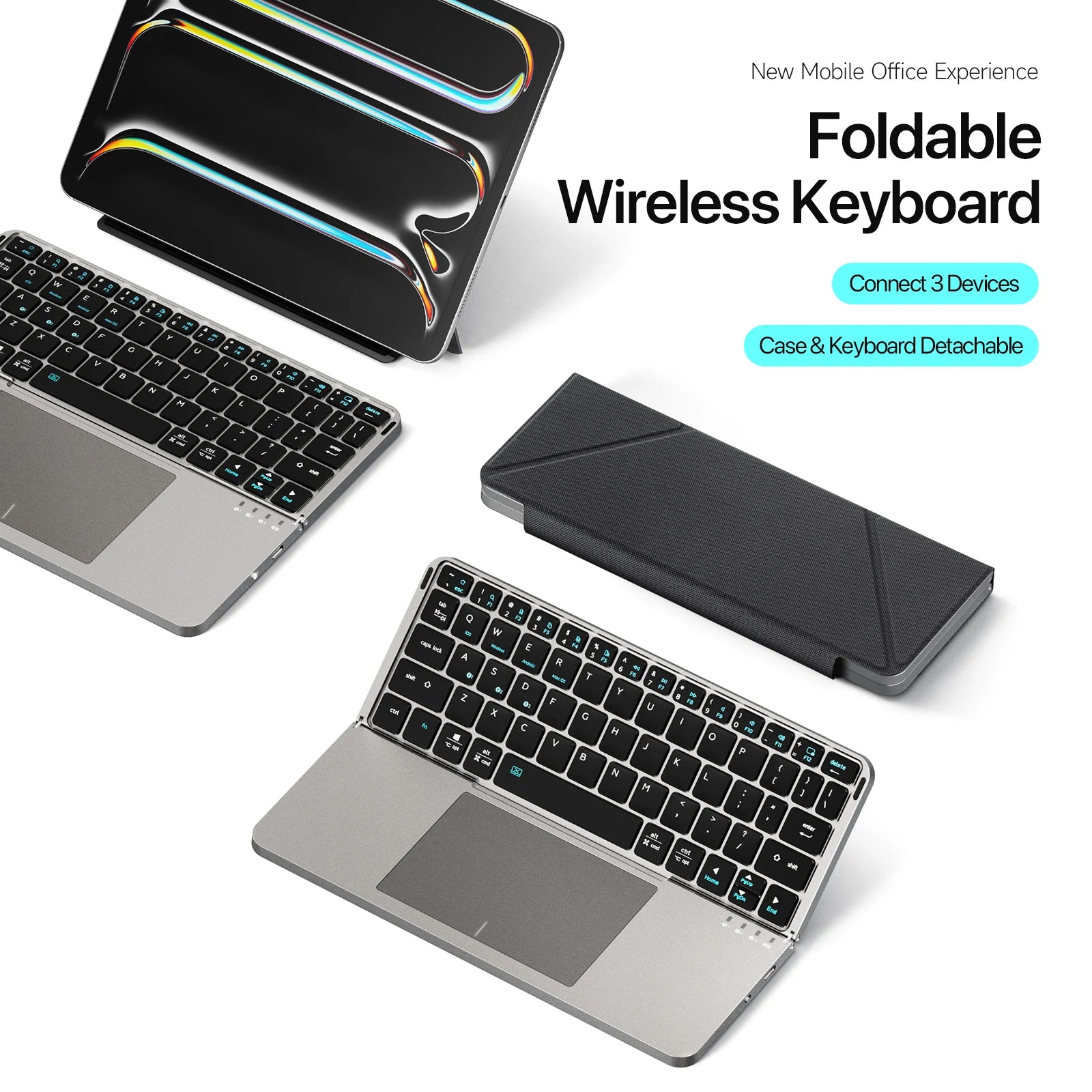 Ora Keyboard Foldable Bluetooth 5.0 Keyboard with Touchpad & Phone Holder For Phones Tablets